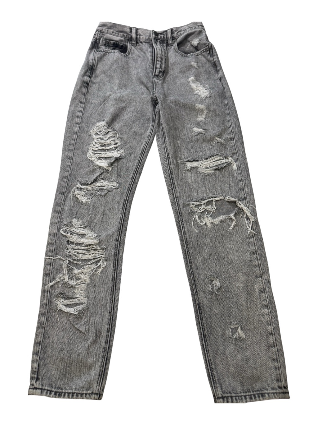 American Eagle Outfitters Gray Distressed Straight-Leg Jeans
